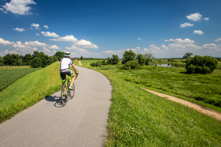 Rowerzysta na trasie rowerowej.