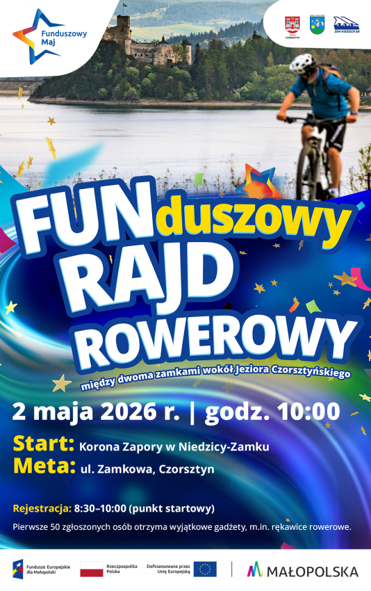 Plakat wydarzenia pod nazwą Funduszowy Rajd Rowerowy